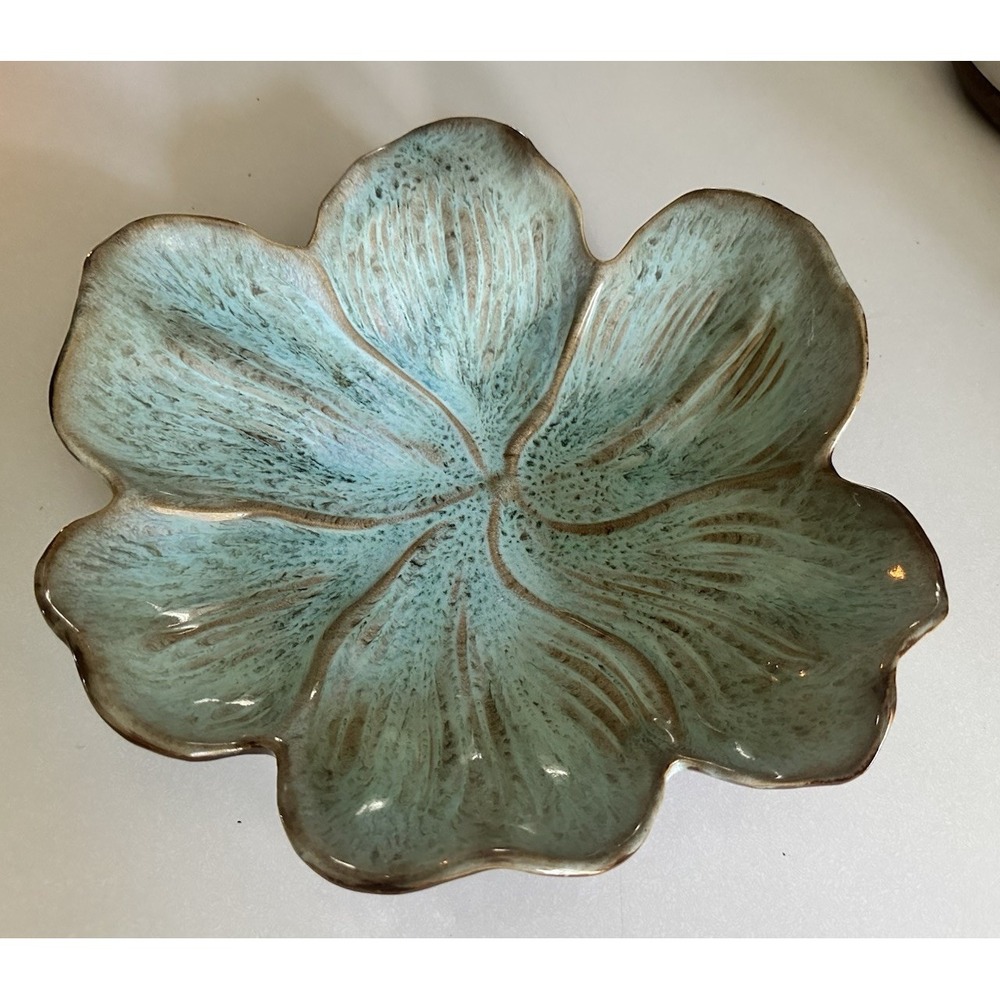 Arhaus Magnolia Flower Large Blue Green Magnolia Bowl Wall Hanging Home Decor